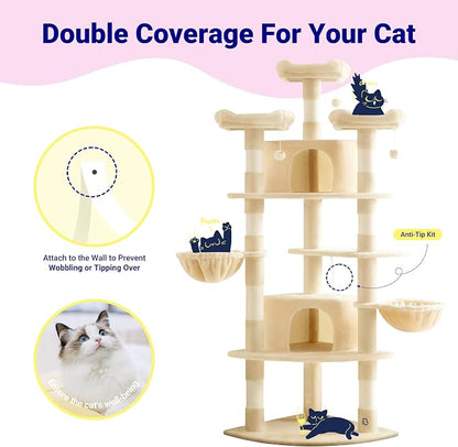 Allewie 73in Fan-Shaped Space-Saving Corner Cat Tower/Multi-Level Tall Cat Tree - Image 3