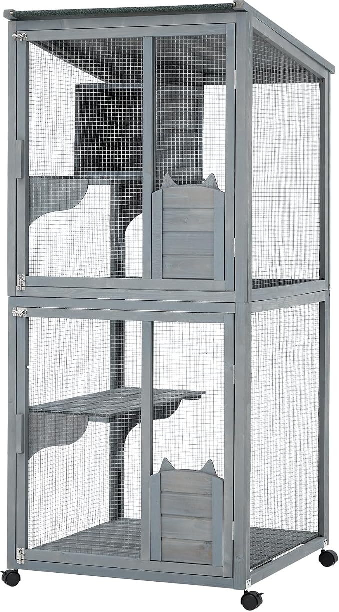 69-Inch Catio, Wooden Cat Enclosure, 4-Tier Cat House w/Waterproof Roof - Image 7
