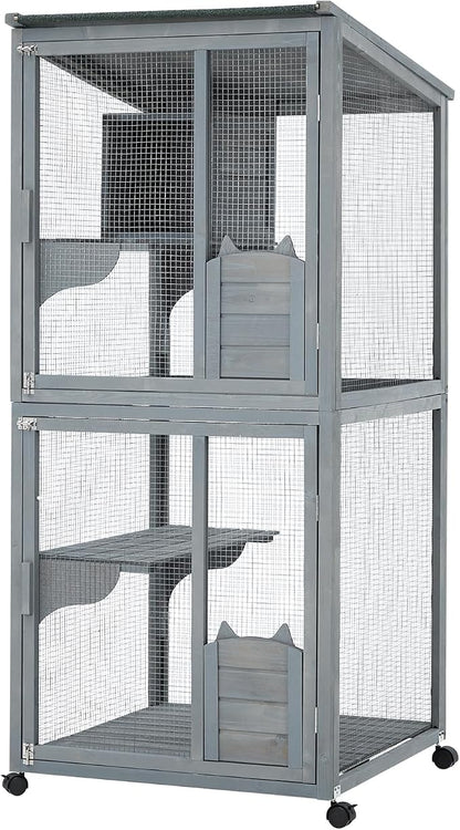 69-Inch Catio, Wooden Cat Enclosure, 4-Tier Cat House w/Waterproof Roof - Image 7