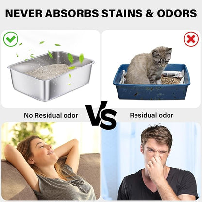 Stainless Steel Litter Box 2 Pack, Metal Litter Box - Image 3