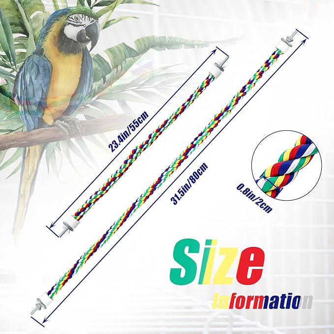 Weewooday 2 Pcs Bird Rope Perches Climbing Rope Bird Cage Accessories - Image 2