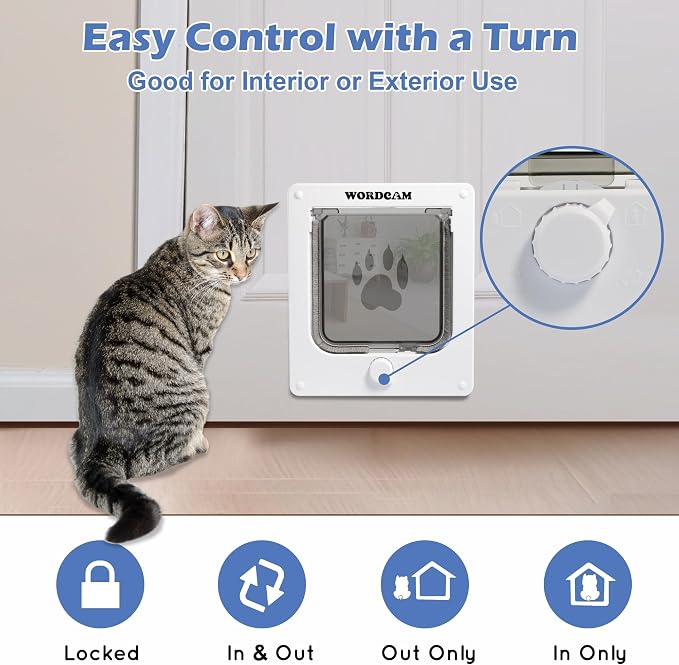 Wordcam Medium Cat Door Flap, 4 Way Locking Cat Door - Image 2