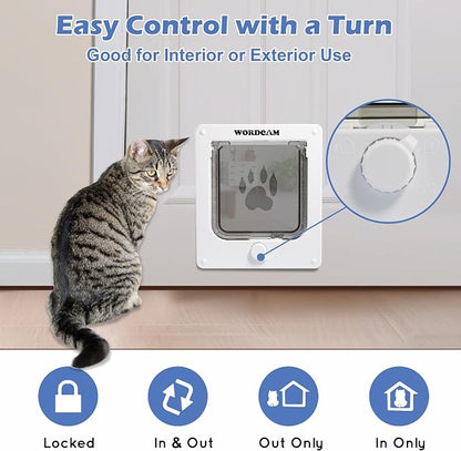 Wordcam Medium Cat Door Flap, 4 Way Locking Cat Door - Image 2