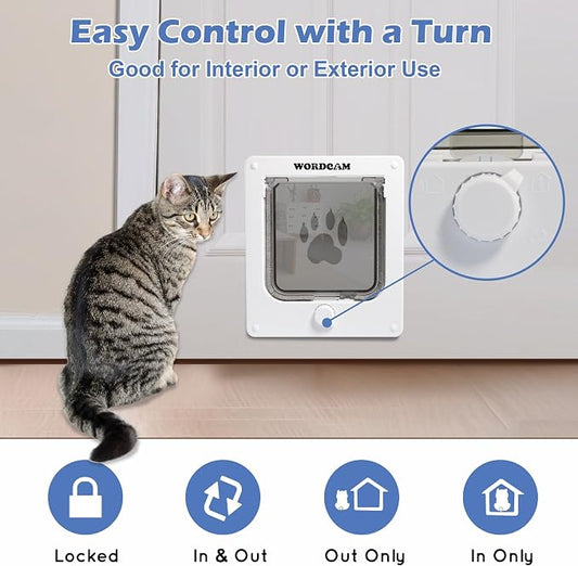 Wordcam Medium Cat Door Flap, 4 Way Locking Cat Door - Image 2