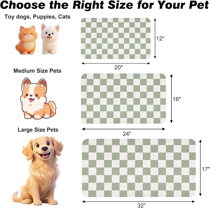 Checkered Dog Food Mat, Absorbent Leak-Proof Pet Feeding Mat, Quick Dry Cat - Image 2