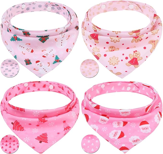 PAWCHIE Christmas Dog Bandanas 4 Pack, Reversible Dog Party Triangle Scarf Bibs by PAWCHIE
