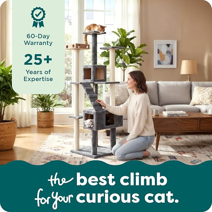 FurHaven 69.3" Tall Cat Scratching Post Tower - Image 9