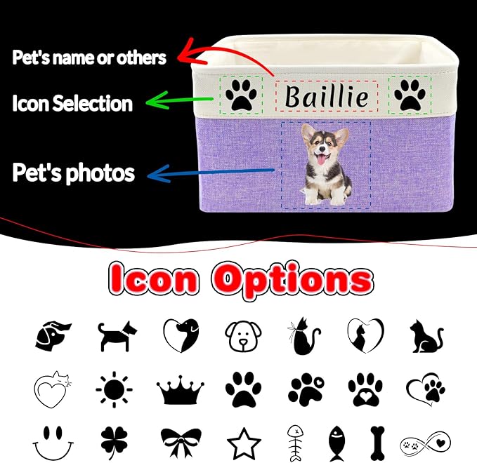 Personalized Dog Toy Storage Basket Custom Dog Name Photo Cat Pet's Gift - Image 2