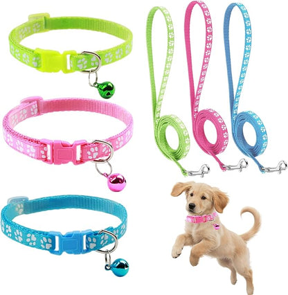 Dog Collar and Leash Set 3Pcs Puppy Collar and Leash Paw Print Whelping ID by Unknown