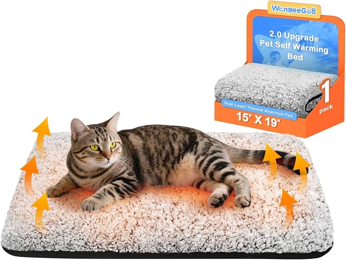 Self Warming Cat Bed, Heated Cat Bed, 2.0 Upgraded Thermal Foil Heating Pad by WanpeeGoo