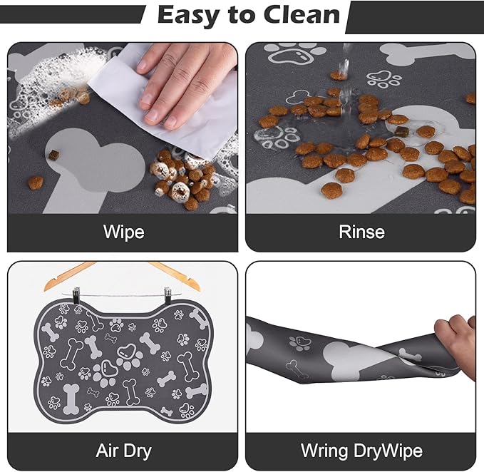 Dog Cat Food Mat, Rapid AbsorbentPet Feeding Mat, Bone Shaped Dog Placemat - Image 5