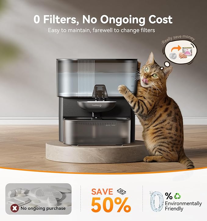 Wireless Cat Water Fountain No Filters, Wastewater Separation, FEELNEEDY - Image 3