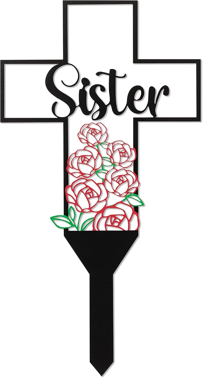 BUoonyer Sister Memorial Graves Markers Cemetery Decorations, Metal Cross by BUyooner