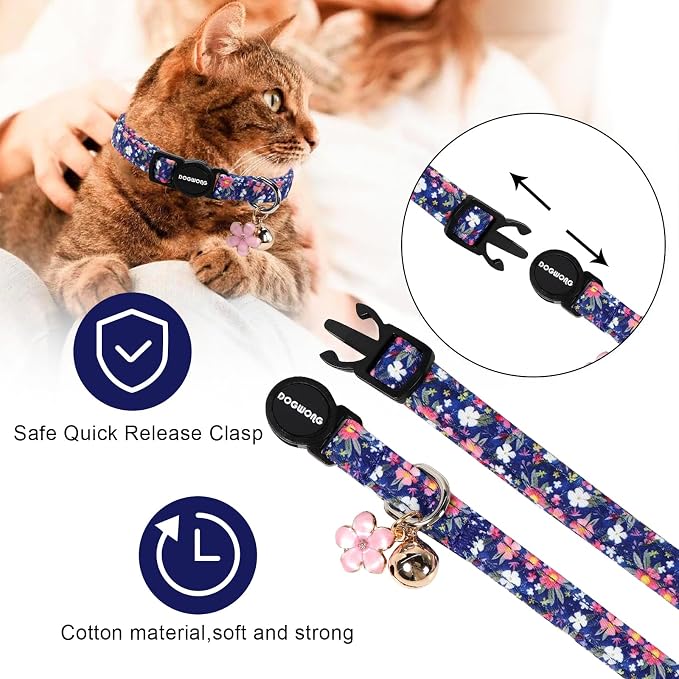 2 Pack Green Flower Cat Collars Breakaway - Image 3