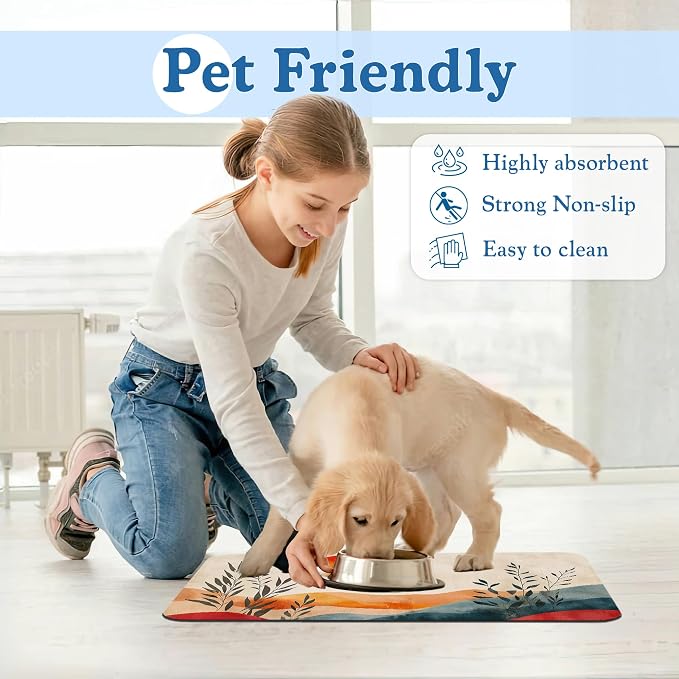 Boho Mountain Sun Pet Food Mat for Cats and Dogs–Christmas Stocking Absorbent - Image 6