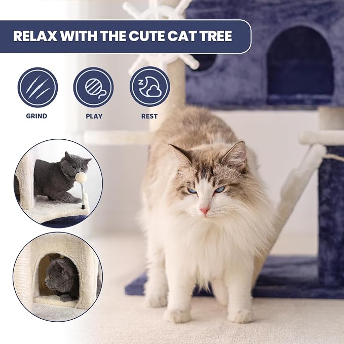 HYABi 53 Inch Ocean Theme Cat Tree Tower, Scratch Posts, Toy Ball, Luxury - Image 4