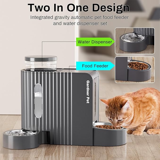 Gardner Pet Automatic Gravity Cat Food Feeder and Water Dispenser Stainless - Image 2