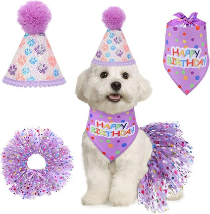 Dog Birthday Bandana with Hat and Dress Girl Set Puppy Birthday Party Supplies by Unknown