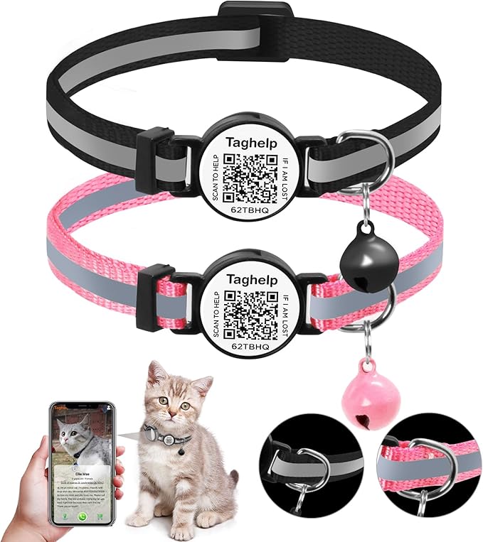 2 Pack QR Code Cat Collar for Lost Cat Recovery, Breakaway Reflective Collar by Taghelp