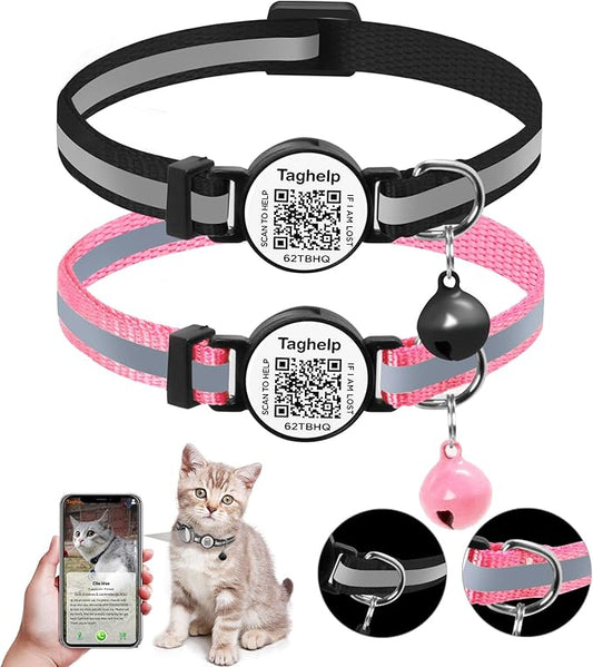 2 Pack QR Code Cat Collar for Lost Cat Recovery, Breakaway Reflective Collar by Taghelp