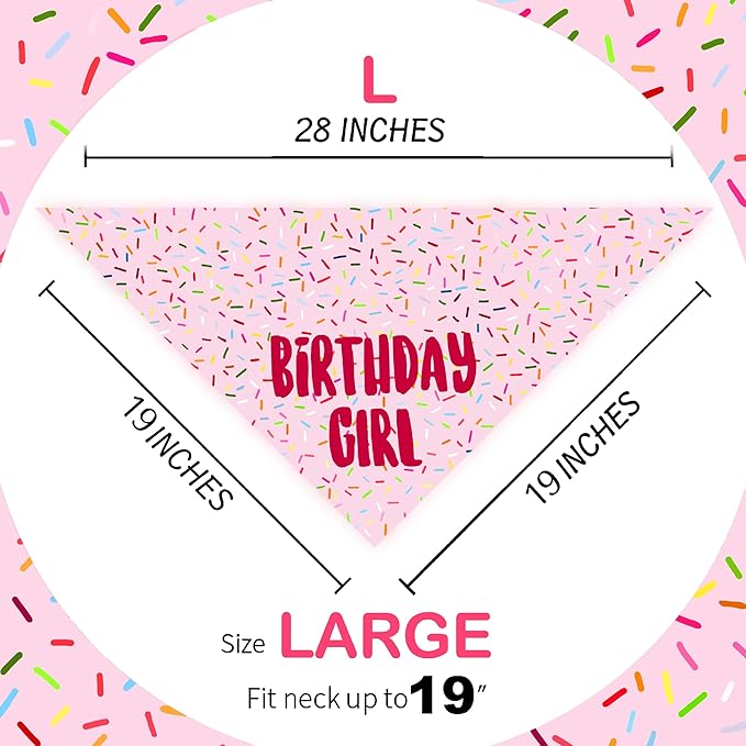 Birthday Girl Dog Bandanas 1 Pack, Triangle Reversible Pet Scarves - Image 2