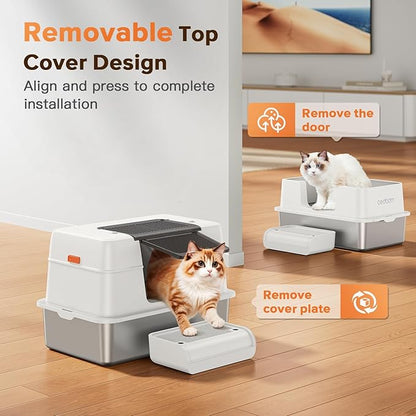 XL Premium Stainless Steel Enclosed Cat Litter Box - Image 3