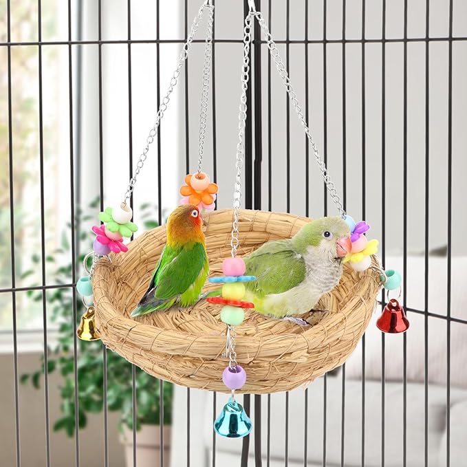 Hypeety Natural Handwoven Straw Nest Bed Large Bird Swing Toy - Image 6