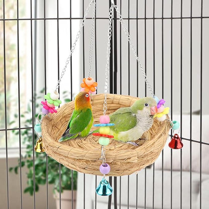 Hypeety Natural Handwoven Straw Nest Bed Large Bird Swing Toy - Image 6