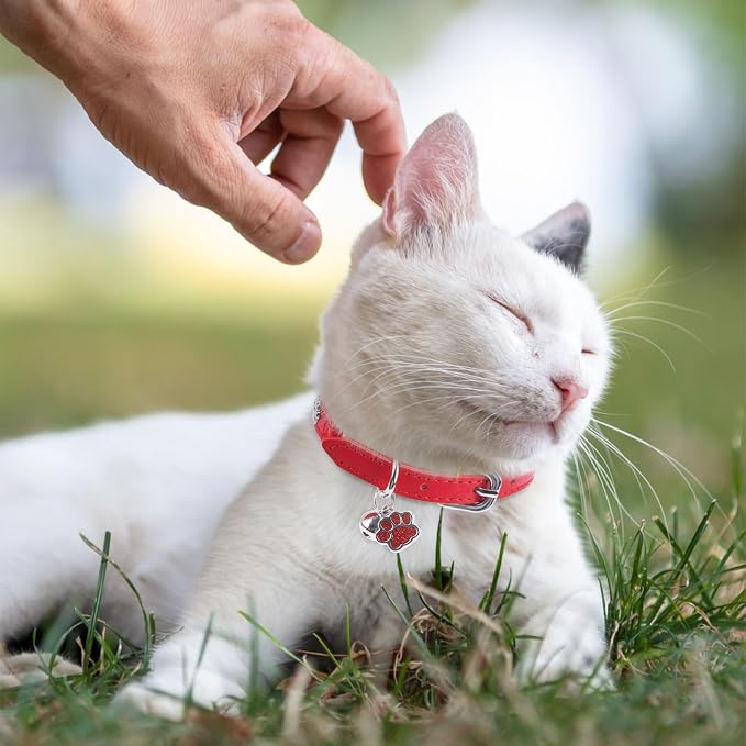 SCENEREAL Cat Collar with Bells, Leather Cat Collars with Paw Studded, - Image 2