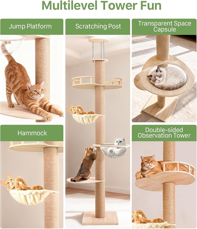 Floor to Ceiling Cat Tree, Adjustable Height, 4 Level Tall Cat Tree Tower - Image 3