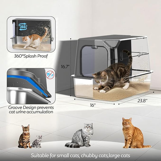 Enclosed Stainless Steel Cat Litter Box - Image 2