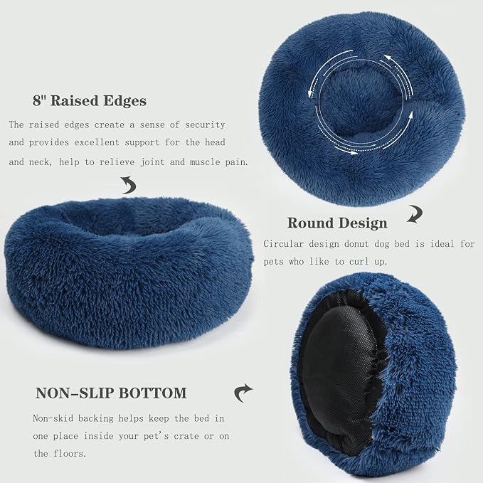 Calming Dog Bed for Medium Dogs Washable Donut 30 inches Anti-Slip Pet Bed - Image 3