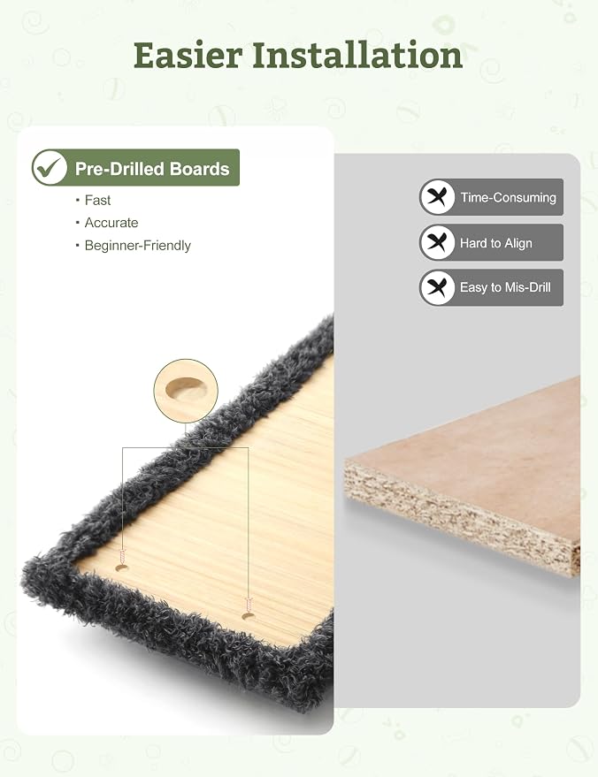 5-in-1 Cat Wall Shelves, Solid Wood & Velvet & Sisal Scratcher, 44lbs Max Load - Image 3