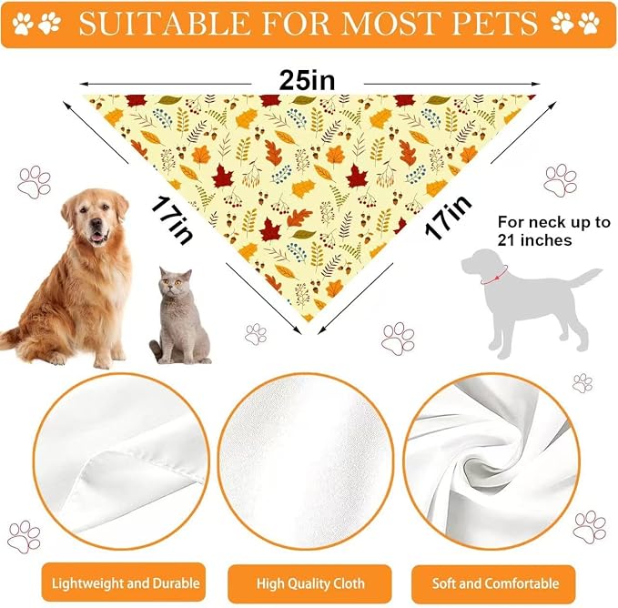 Thanksgiving Dog Bandana 2 Pack, All 4 Patterns Pumpkin Turkey Dog Scarf - Image 7