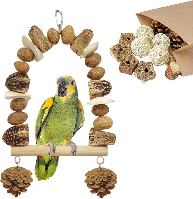 Nut Perch Stand with Interchangeable Materials – Natural, Safe Bird Playset by EverydayComfortJoy