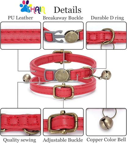 THAIN Leather Cat Collar with Bell Breakaway- Adjustable, Retro Bell fit Most - Image 3