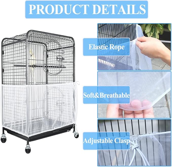 ASOCEA Extra Large Bird Cage Seed Catcher Guard Universal Birdcage Cover Nylon - Image 3