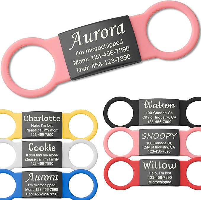 Anavia Slide On Silent Pet ID Tags, S/M/L/XL Personalized Black Stainless Steel by Anavia