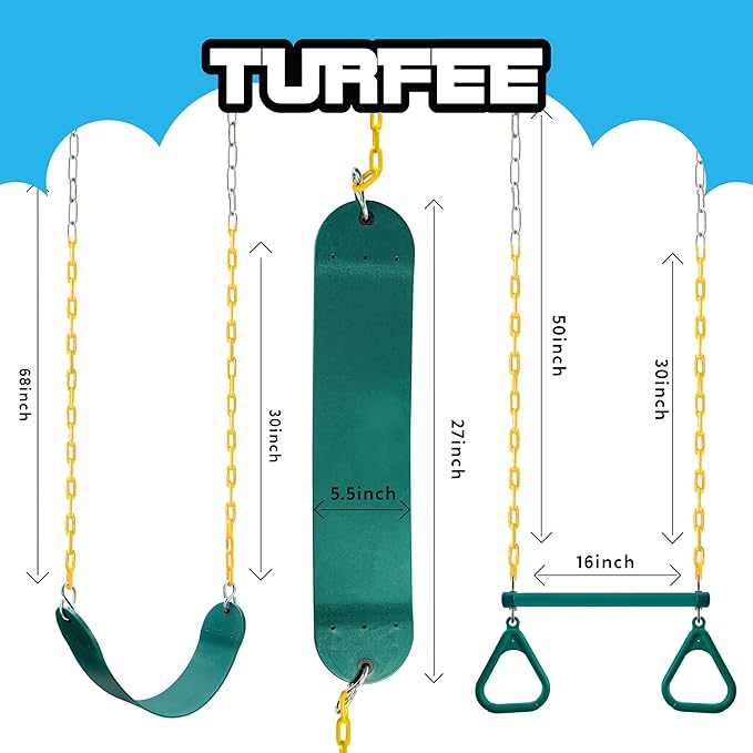 TURFEE 3 Pack Assorted Swing Set, Including 1 Gym Rings Trapeze Bar and 2 Pcs - Image 6