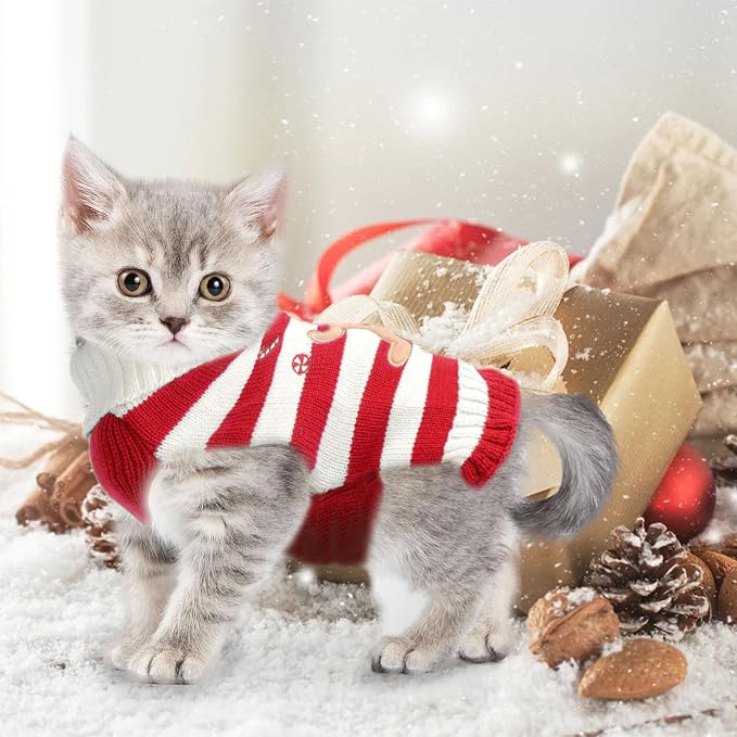 Dog Christmas Sweater Xmas Pet Clothes Cute Striped Gingerbread Man Costume - Image 8