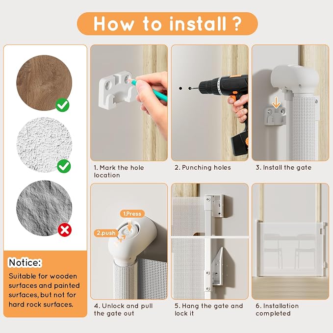 Retractable Baby Gate for Stairs, Automatic Tension, One-Hand Operation - Image 9
