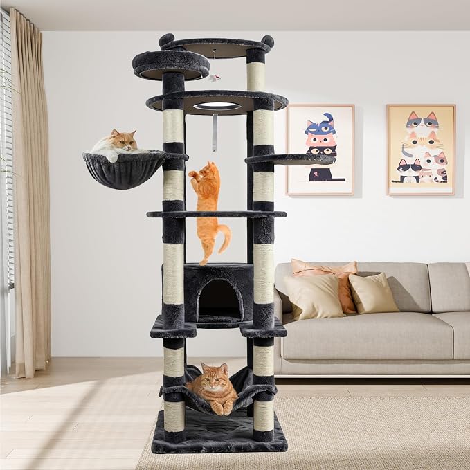 78.8" Large Cat Tree Tower for Indoor Kitties, Sisal Scratching Posts, Hammock - Image 7