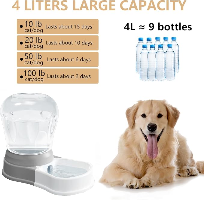 1 Gallon Automatic Dog Water Dispenser, Large Capacity Gravity Pet Water Bowl - Image 2