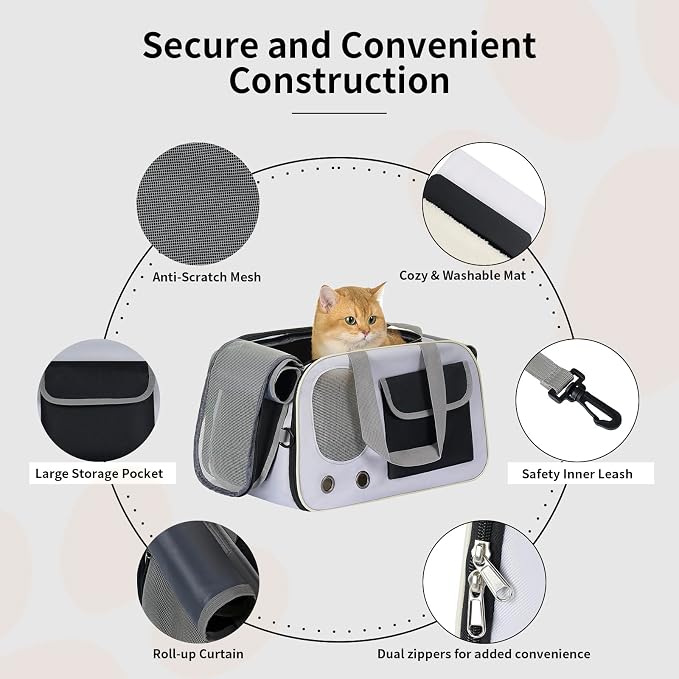 Cat, Dog Carrier for Pets up to 15 lbs, Soft-Sided Collapsible Pet Carrier - Image 6