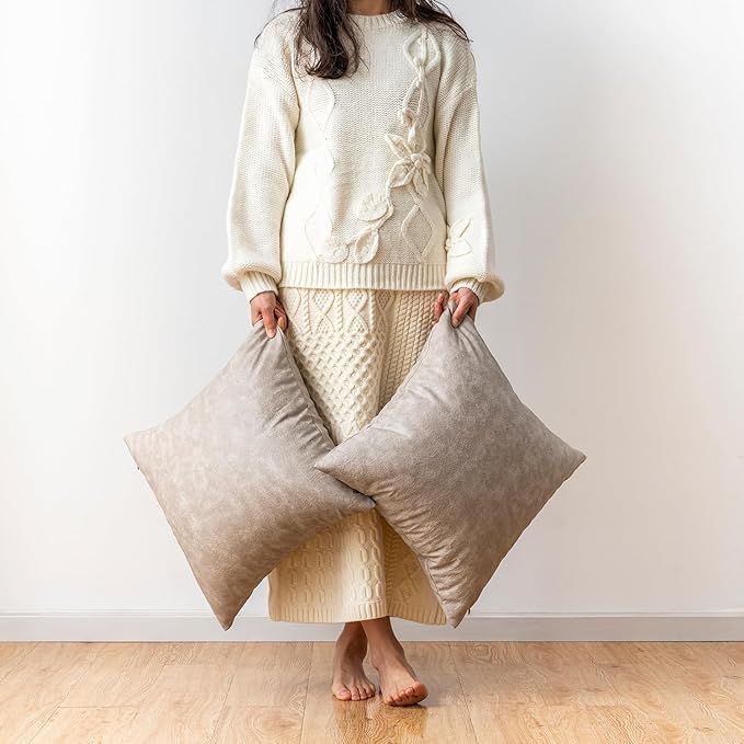 Pack of 2 Oversized Leather Pillow Cover Neutral Decorative, - Image 2