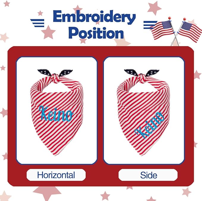 Personalized 4th of July Dog Bandana Embroidered Name Custom Neckwear Dog Scarf - Image 2
