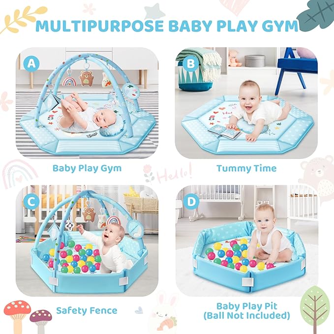 Baby Gym Play Mat, 8-in-1 Tummy Time Mat & Ball Pit - Image 3