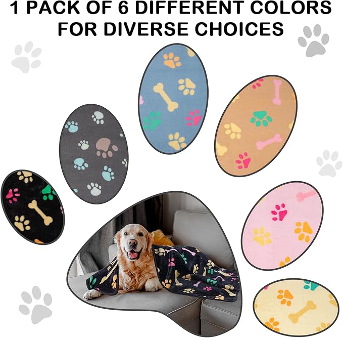 Dono 1 Pack 6 Blankets for Dogs, Soft Fluffy Paw Print Pattern Fleece Pet - Image 3