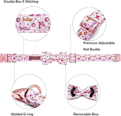 Lionheart glory Dog Collar Shark Print Dogs Bow Collar Adjustable Soft Pink Dog - Image 2