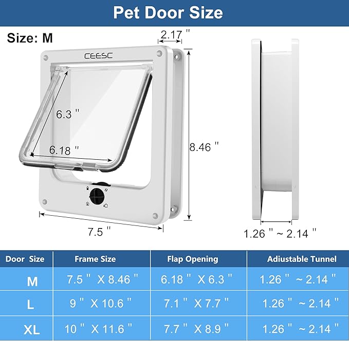 CEESC Medium Cat Door for Interior/Exterior Door, Weatherproof, Rotary 4 Way - Image 4
